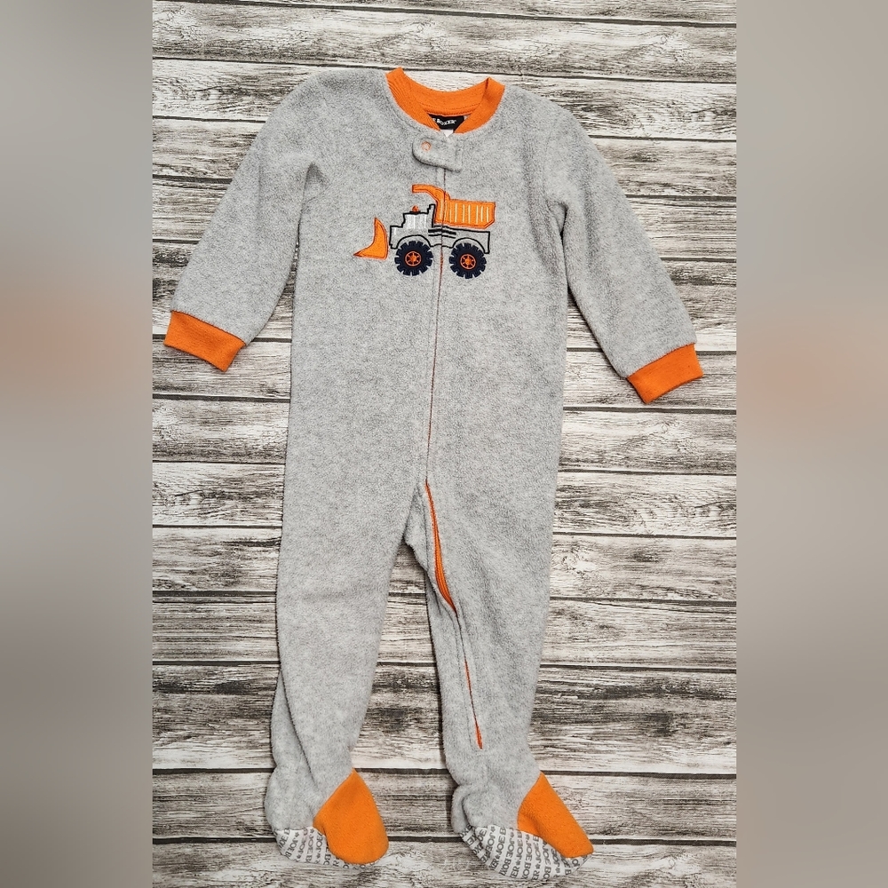 Joe boxer grey and orange construction truck footie pajamas